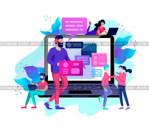 Concept Landing page template customer service, male hotline operator advises client, online global technical support, customer and operator. Concept Landing page template customer service, male hotline operator advises client. Стоковая иллюстрация, агентство Ingram Publishing / Фотобанк Лори