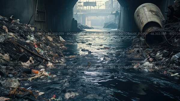 contamination sewage water. Стоковое AI-изображение, AI-художник Vectorwin / Фотобанк Лори