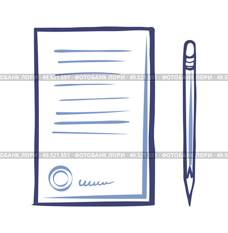 Contract paper icon and sharp pencil isolated vector. Document list with font signs, written scribble text on sheet. File with note, template of letter. Contract Paper Icon, Sharp Pencil Isolated Vector. Стоковая иллюстрация, агентство Ingram Publishing / Фотобанк Лори