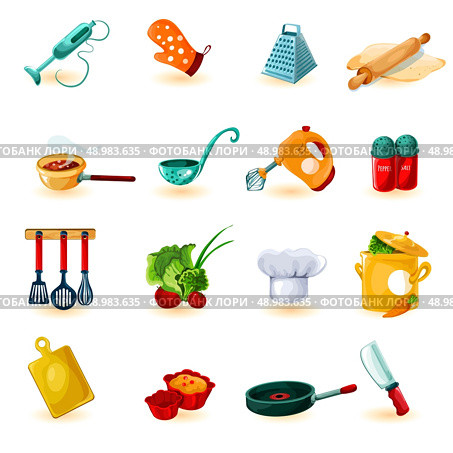 Cooking utensil decorative icons set with mixer knife bowl isolated vector illustration. Cooking Icons Set. Стоковая иллюстрация, агентство Ingram Publishing / Фотобанк Лори
