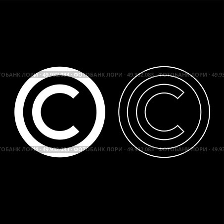 Copyright symbol icon set white color vector illustration flat style simple image. Стоковая иллюстрация, агентство Ingram Publishing / Фотобанк Лори