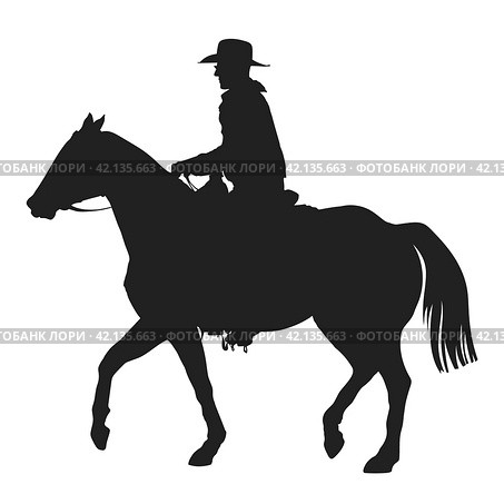 Cowboy riding a horseback. Стоковая иллюстрация, иллюстратор Долотова Елена Викторовна / Фотобанк Лори