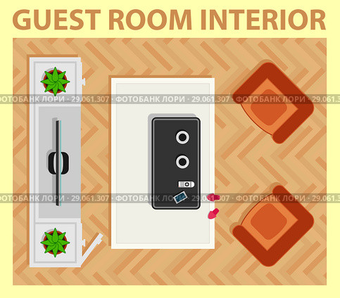 Cozy guest room interior with furnishing interior. Стоковая иллюстрация, иллюстратор Александр Галата / Фотобанк Лори