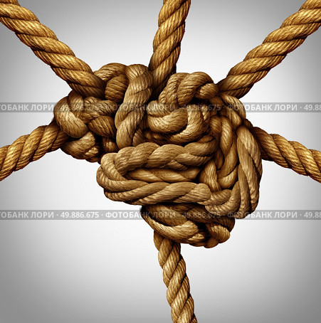 Creative process concept and creativity and the brain as a group of tangled ropes shaped as the human mind with strands of rope emerging out as an intelligence connection metaphor and neurology symbol for neuron function. Стоковое фото, агентство Ingram Publishing / Фотобанк Лори
