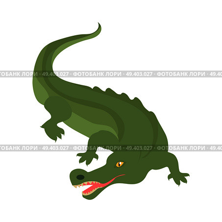 Crocodile cartoon character. Scary green crocodile with open mouth flat isolated vector. African fauna. Crocodile icon. Wild animal illustration for zoo ad, nature concept, children book illustrating. Стоковая иллюстрация, агентство Ingram Publishing / Фотобанк Лори