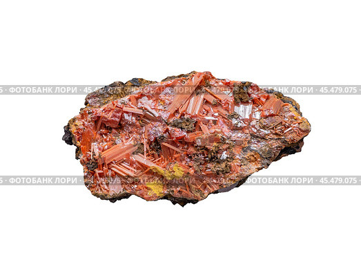 Crocoite mineral stone isolated on white background. Стоковое фото, фотограф Константин Григорьев / Фотобанк Лори