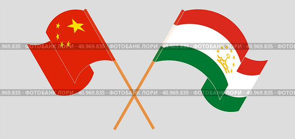 Crossed and waving flags of China and Tajikistan. Стоковая иллюстрация, иллюстратор Олег Безруков / Фотобанк Лори