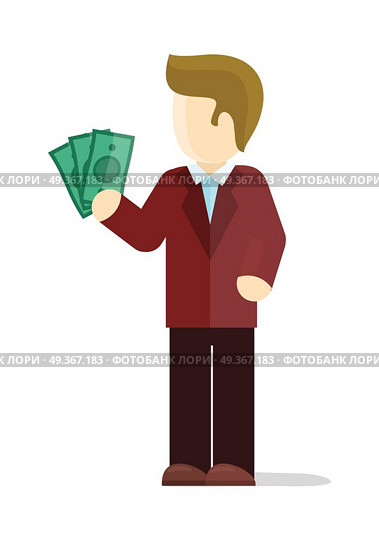 Croupier vector illustration. Flat design. Man character in red suit standing with dollar bills in hand. Winning at casino. Good stake in gambling. Lucky gambler. For gambling services ad. On white . Croupier Vector Illustration in Flat Design. Croupier Vector Illustration in Flat Design. Стоковая иллюстрация, агентство Ingram Publishing / Фотобанк Лори