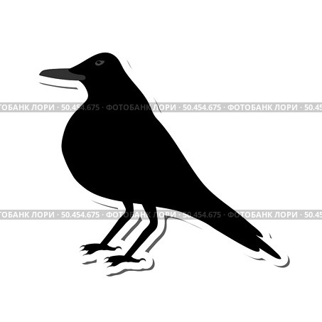 Crow Sticker With Shadow Over White Background for Creating Halloween Designs.  Vector illustration. Стоковая иллюстрация, агентство Ingram Publishing / Фотобанк Лори