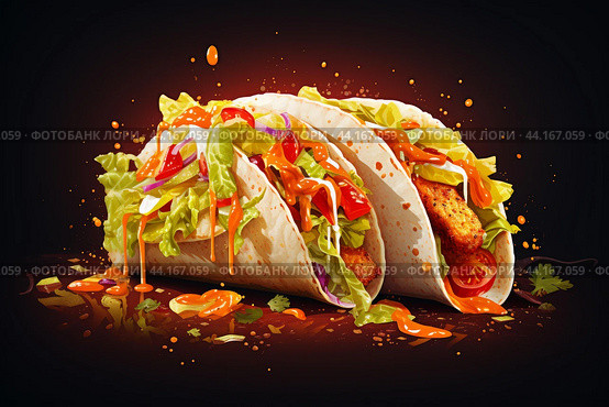Crunchy Taco food fastfood. Generate Ai. Стоковое AI-изображение, AI-художник Иван Рябоконь / Фотобанк Лори
