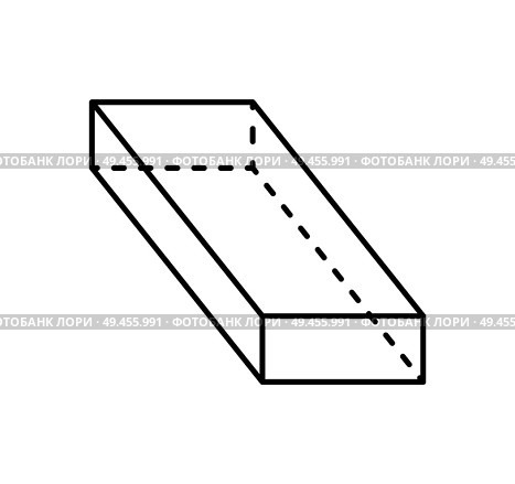 Cuboid black geometric shape projection of dashed and straight lines figure path of dark color. Parallelepiped with even opposite sides vector sketch. Cuboid Black Geometric Shape Projection Dash Line. Стоковая иллюстрация, агентство Ingram Publishing / Фотобанк Лори