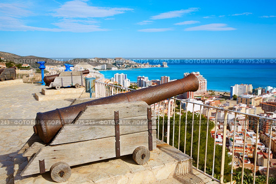 Cullera Cannon in the Castle top with aerial skyline in Valencia Spain. Стоковое фото, агентство Ingram Publishing / Фотобанк Лори