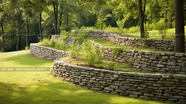 curved retaining wall. Стоковое AI-изображение, AI-художник Vectorwin / Фотобанк Лори