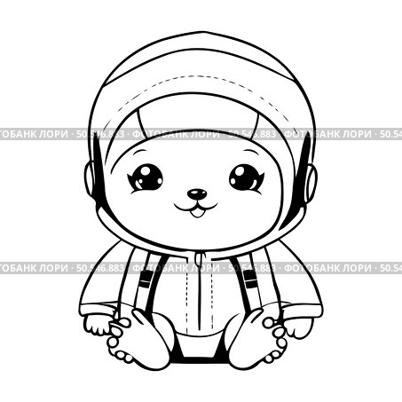 cute astronaut with helmet and spacesuit cartoon vector illustration graphic design. Стоковая иллюстрация, агентство Ingram Publishing / Фотобанк Лори