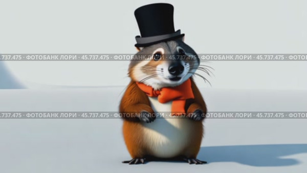 Cute marmot wearing a top hat on his head among the forest on a sunny day And sings songs. zoom in, zoom out, pan or make 360 photo, animate, pan right. Стоковое AI-видео, аниматор ALLA YURTAYEVA / Фотобанк Лори