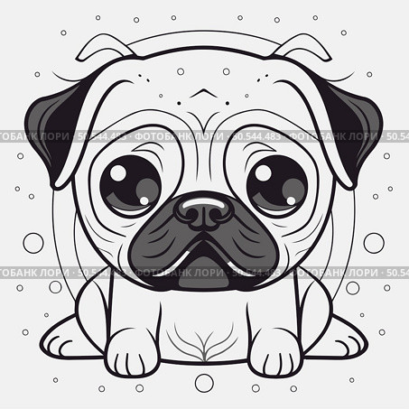 Cute pug dog. Vector illustration in doodle style. Стоковая иллюстрация, агентство Ingram Publishing / Фотобанк Лори
