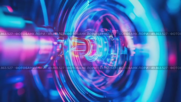 Cybernetic core with swirling pink & blue light. Rings and circuits radiate electric energy in an abstract, futuristic motion graphic. Стоковое AI-видео, аниматор Данила Большаков / Фотобанк Лори