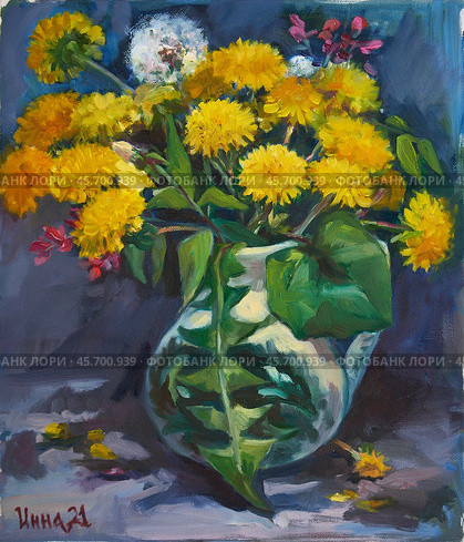 Dandelions. Oil painting on canvas by artist Inna Prityazhnyuk. Стоковая иллюстрация, иллюстратор Сергей Пристяжнюк (Serg Zastavkin) / Фотобанк Лори