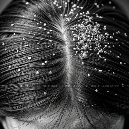 Dandruff problem. A head with itchy head. Стоковое AI-изображение, AI-художник Виктор Застольский / Фотобанк Лори