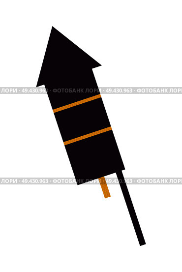 Dark firework rocket icon isolated on white background. Vector illustration with big back rocket decorated with yellow stripes and short wick. Dark Firework Rocket Icon Vector Illustration. Стоковая иллюстрация, агентство Ingram Publishing / Фотобанк Лори
