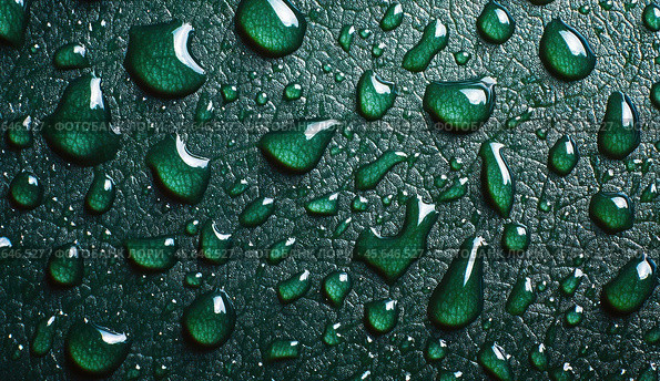 Dark green leather surface covered with drops of clear water. Background for the design. Стоковое AI-изображение, AI-художник Ярославский Максим / Фотобанк Лори