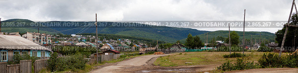 Де-Кастри, панорама жилой части поселка (2011 год). Стоковое фото, фотограф Алексей Шматков / Фотобанк Лори