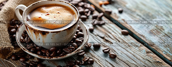 decaf mug of coffee in outdoor fall coffee shop. Стоковое AI-изображение, AI-художник Anastasy Yarmolovich / Фотобанк Лори