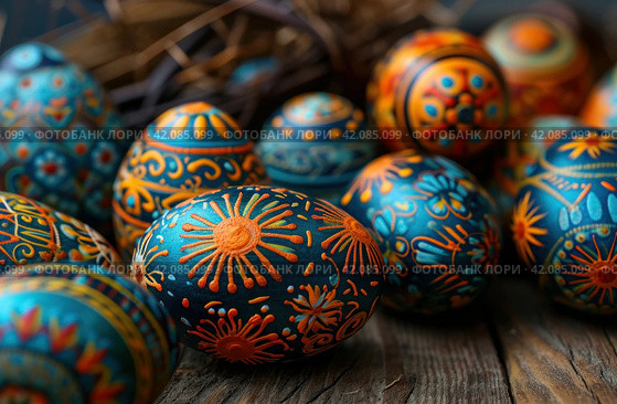 decorated easter eggs. Стоковое AI-изображение, AI-художник Юлия Гапеенко / Фотобанк Лори