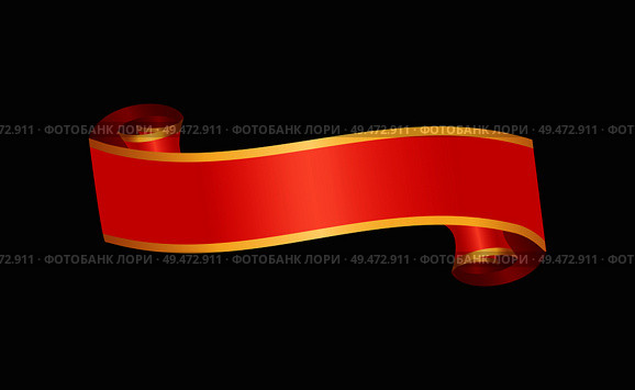 Decorative red ribbon banner, isolated vector badge. Ready for text, glossy horizontal string, scrolled and curly strip, with shiny golden frame.. Decorative red ribbon banner isolated vector. Стоковая иллюстрация, агентство Ingram Publishing / Фотобанк Лори