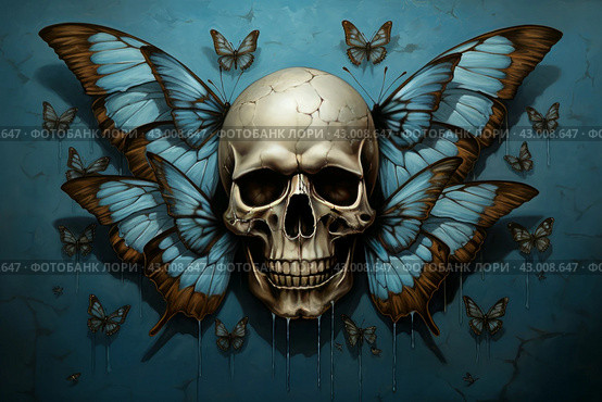 Delicate Skull butterfly. Generate Ai. Стоковое AI-изображение, AI-художник Иван Рябоконь / Фотобанк Лори