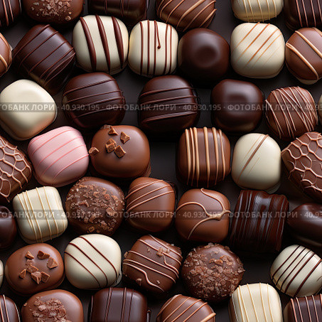Delicious chocolate praline, ultra realistic food photo. Flat lay. Generated by AI. Стоковое AI-изображение, AI-художник Ярославский Максим / Фотобанк Лори