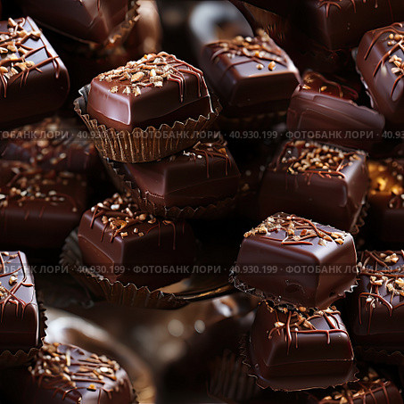 Delicious chocolate praline, ultra realistic food photo. Flat lay. Generated by AI. Стоковое AI-изображение, AI-художник Ярославский Максим / Фотобанк Лори