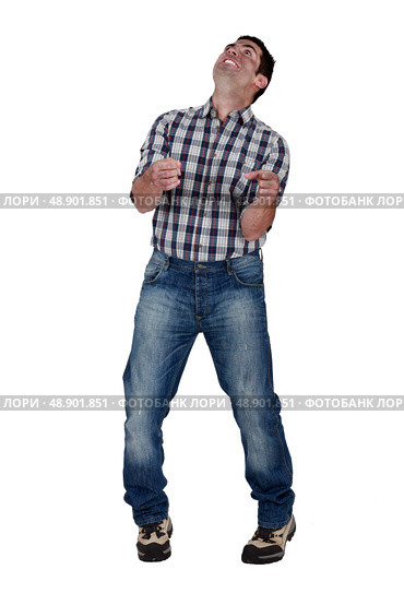 Deranged man gripping an invisible object. Стоковое фото, агентство Ingram Publishing / Фотобанк Лори