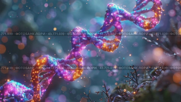 Detailed double helix DNA strand, depicting the molecular structure and genetic makeup, suitable for biology, genetics, and medical research concepts. Стоковое AI-видео, аниматор Ирина Михайличенко / Фотобанк Лори