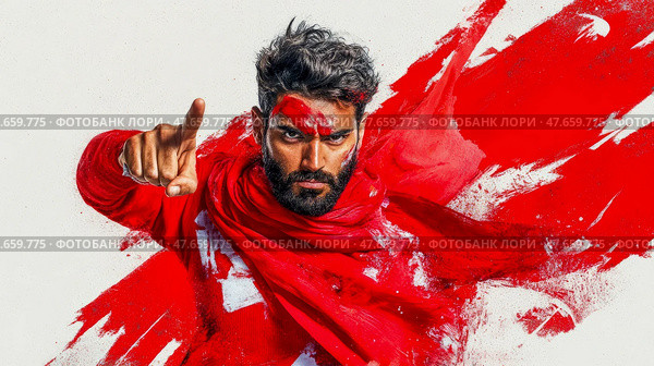 Determined Man with Red Paint: The Courage of Conviction. Стоковое AI-изображение, AI-художник Данила Большаков / Фотобанк Лори