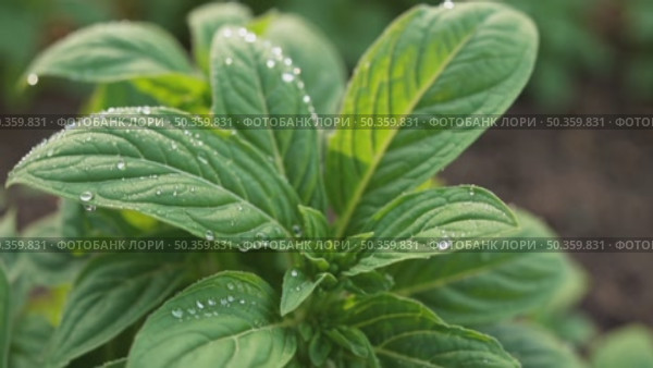 Dewy Basil Leaves in Morning Light Close-Up. Close-up of basil leaves covered in sparkling morning dew, capturing freshness, herbal beauty, and early garden calm. Стоковое AI-видео, аниматор Башкирова Анна / Фотобанк Лори
