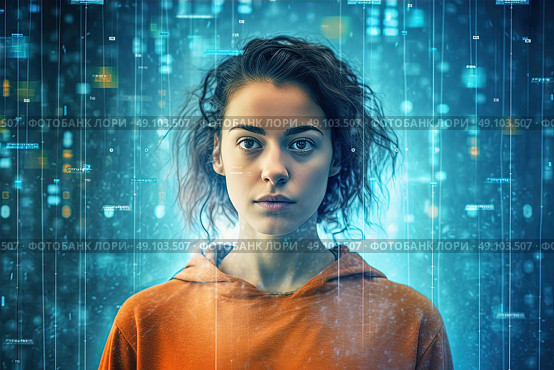Digital Dreamer: A Visionary Amidst Virtual Rain. Стоковое AI-изображение, AI-художник Данила Большаков / Фотобанк Лори