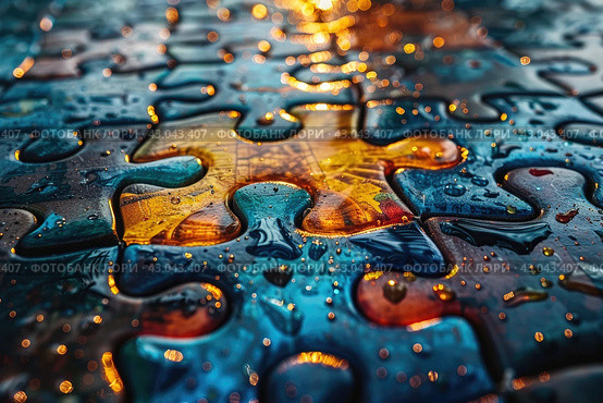 Digital transformation concept with jigsaw puzzle. The Cybersecurity Puzzle: Putting the Pieces Together for Maximum Protection. Стоковое AI-изображение, AI-художник Ирина Михайличенко / Фотобанк Лори