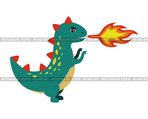 Dinosaur making fire image, dinosaur with spikes and angry look, prehistoric creature and danger vector illustration, isolated on white background. Dinosaur Making Fire Image Vector Illustration. Стоковая иллюстрация, агентство Ingram Publishing / Фотобанк Лори