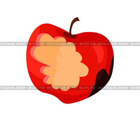 Dirty apple nibbled fruit, decaying bad red ripe apple, organic garbage icon closeup, ripe bitten fruit, vector illustration isolated on white. Dirty Apple Nibbled Fruit Vector Illustration. Стоковая иллюстрация, агентство Ingram Publishing / Фотобанк Лори