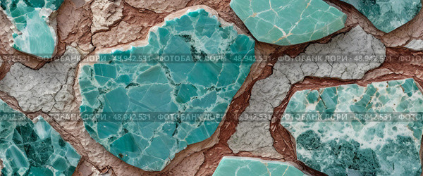 Discover the stunning patterns and vibrant hues of amazonite mineral stones, beautifully displayed against a rustic backdrop, capturing the essence of natural beauty Generative AI. Стоковое AI-изображение, AI-художник Юлия Петровская / Фотобанк Лори