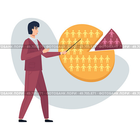 Dismissal, unemployment, work layoffs, employment stress due to company bankruptcy, businessman points to diagram with separate piece. Organisational restructuring, job cuts, human resources. Dismissal unemployment layoffs employment stress, businessman points to diagram with separate piece. Стоковая иллюстрация, агентство Ingram Publishing / Фотобанк Лори