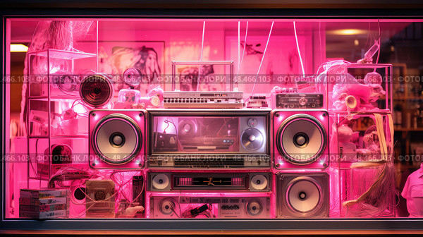 display pink boombox ai generated. Стоковое AI-изображение, AI-художник Vectorwin / Фотобанк Лори