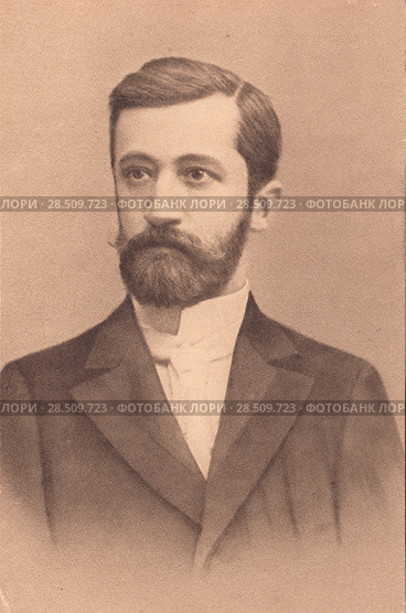 Дмитрий Сергеевич Мережковский (в начале 1890-х годов)-русский писатель, поэт,  религиозный философ.Старинная фото-тинто гравюра времён Российской Империи. Стоковая иллюстрация, иллюстратор александр афанасьев / Фотобанк Лори