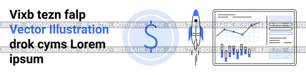 Dollar sign, rocket, and financial graphs reflect growth, analytics, and investment themes. Ideal for startups, finance, analytics, marketing, investment, technology growth Landing page. Business Growth with Financial Graphs and Rocket Launch for Digital Marketing. Стоковая иллюстрация, агентство Ingram Publishing / Фотобанк Лори