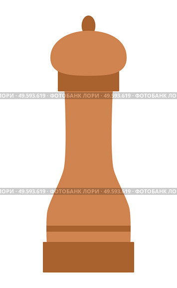 Domestic pepper or salt mill to grind hard, small grains. Spice mills used to sprinkle little seasoning on food. Species container isolated on white background. Vector illustration in flat style. Pepper or Salt Mill, Sprinkle Seasoning on Food. Стоковая иллюстрация, агентство Ingram Publishing / Фотобанк Лори
