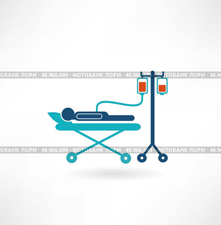 donor lies on a gurney and blood transfusions icon. Стоковая иллюстрация, агентство Ingram Publishing / Фотобанк Лори