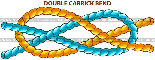 Double carrick bend isolated on white. Binding and fastening unit for permanent bracing. Modification of straight knot where first loop makes two turns. Node is tied under tension. Twisted brown tape. Double carrick bend isolated on white. Modification of straight knot where first loop makes two turns. Стоковая иллюстрация, агентство Ingram Publishing / Фотобанк Лори
