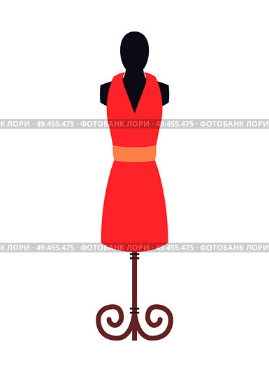 Dress pink at mannequin, womens fashion gown put on dummy, shop and clothing store, object vector illustration isolated white background. Dress Pink Mannequin Fashion Vector Illustration. Стоковая иллюстрация, агентство Ingram Publishing / Фотобанк Лори