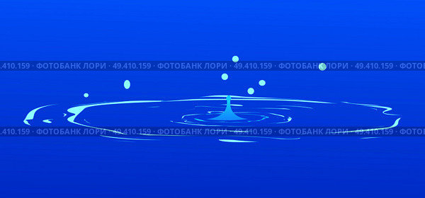 Drops falling into water isolated on blue. Spring characterized by intermittent discharge of water ejected turbulently and accompanied by steam. Splashes of water in round aqua source of liquid vector. Drops Falling into Water Isolated on Blue. Spring. Стоковая иллюстрация, агентство Ingram Publishing / Фотобанк Лори
